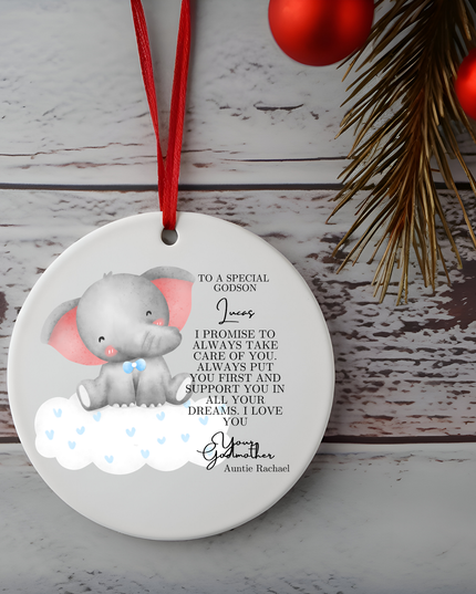 Godparent Girl Elephant Version Christening Ornament - Demo Design Gifts