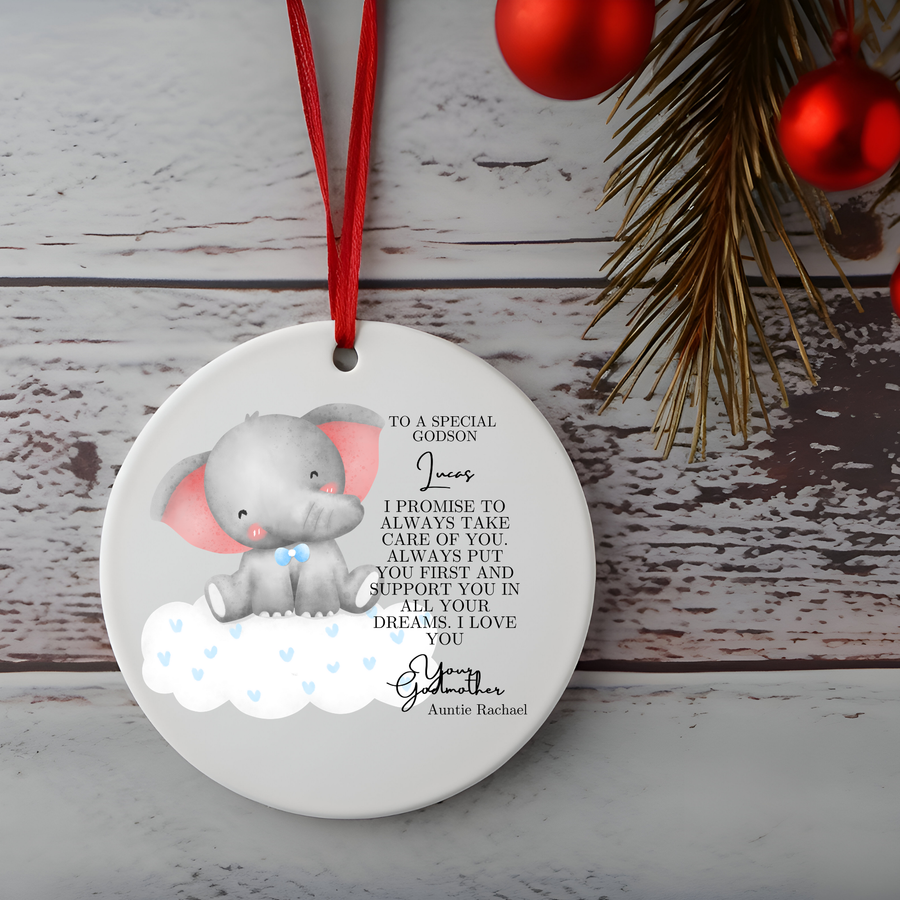 Godparent Girl Elephant Version Christening Ornament