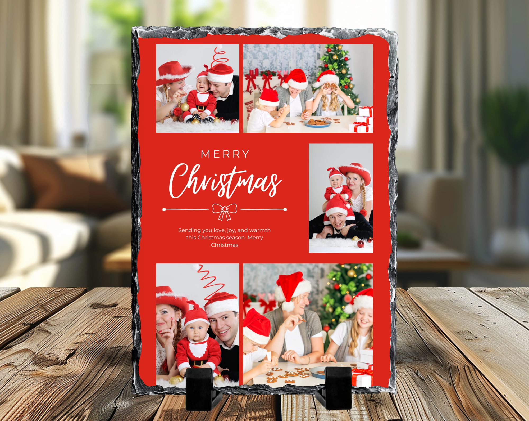 Merry Christmas Red 5 Image Rock Photo Slate, Christmas Gift