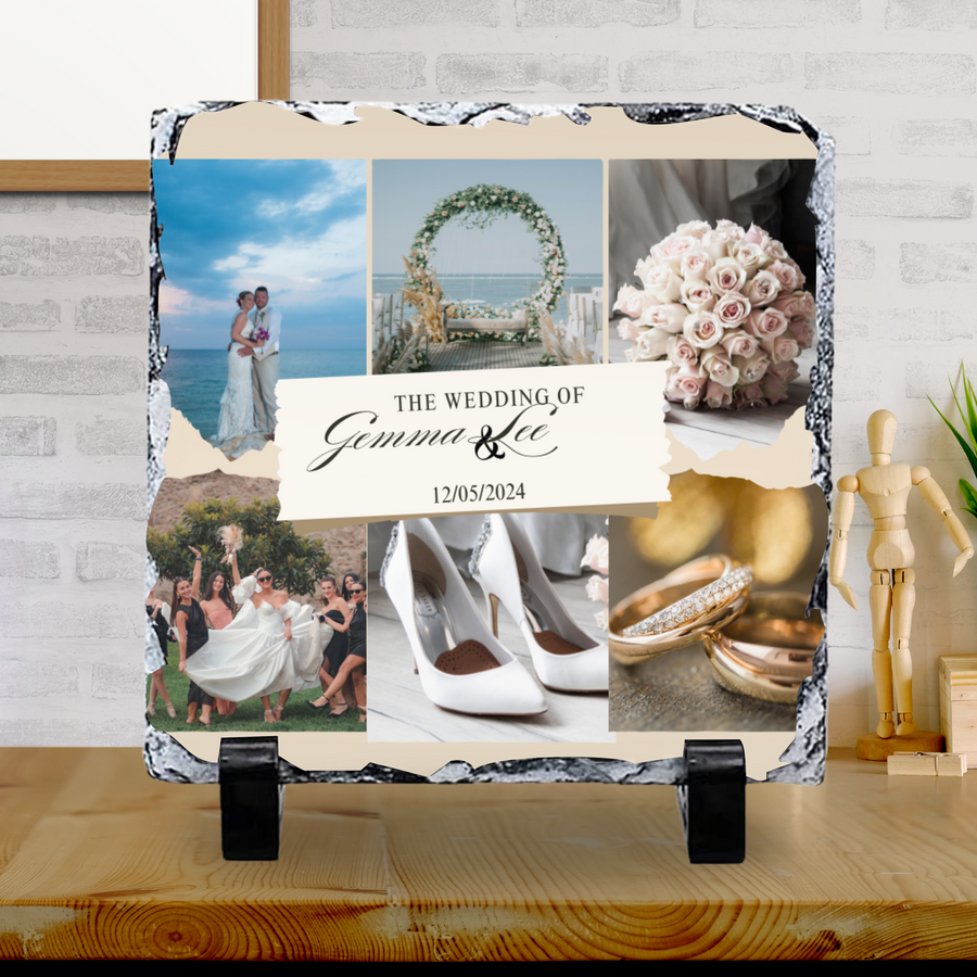 6 Image Wedding Slate Design Glossy Finish (Photo & Text)