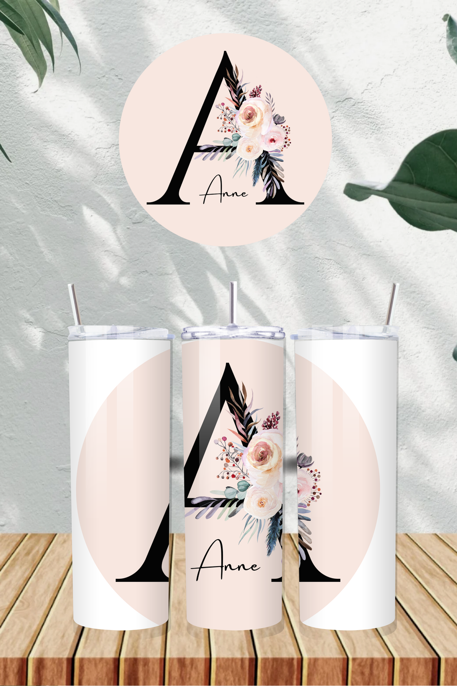 Personalised Circle Letter and Name 20oz Tumbler