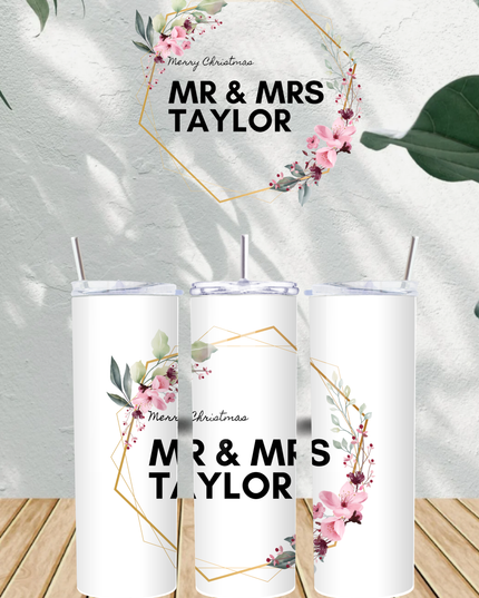 Personalised Merry Christmas with Name Flowers 20oz Tumbler - Demo Design Gifts
