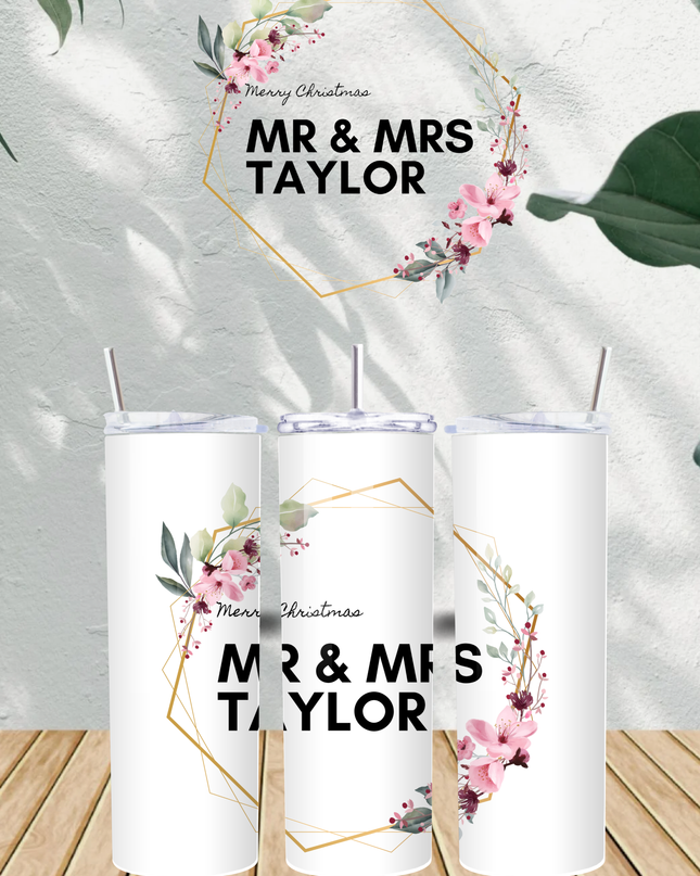 Personalised Merry Christmas with Name Flowers 20oz Tumbler - Demo Design Gifts
