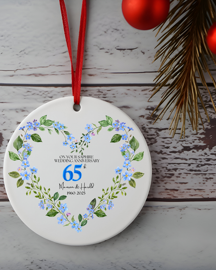 65th Wedding Anniversary Blue Version Ornament - Demo Design Gifts