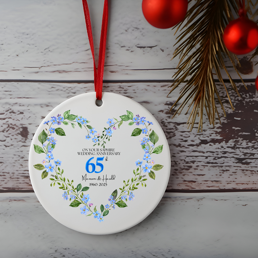 65th Wedding Anniversary Blue Version Ornament