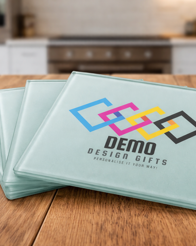 Pack of 10 branded glass coasters with logo design for office promotion