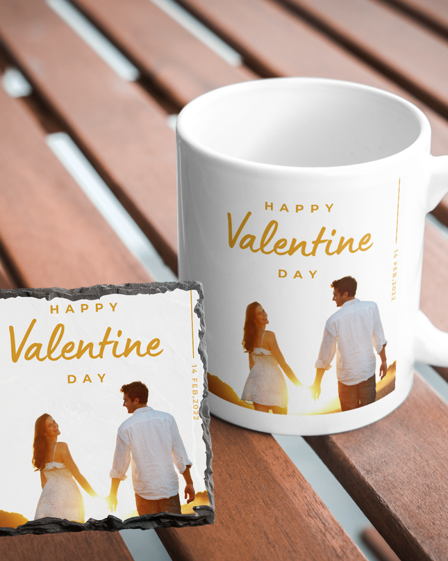 Valentines Day 11oz Mug and 9cm Rock Slate Coaster with 1 Whole Image