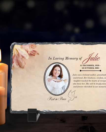 Personalised Memorial Photo Rock Slate 10x15cm | Grave Plaque | Waterproof Outdoor Memorial Gift | In Loving Memory - Demo Design Gifts
