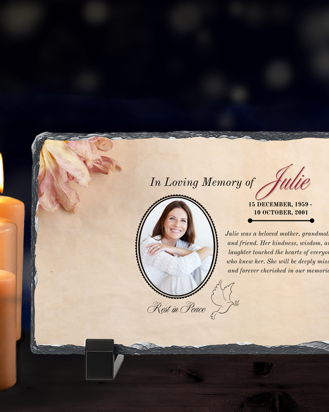 Personalised Memorial Photo Rock Slate 10x15cm | Grave Plaque | Waterproof Outdoor Memorial Gift | In Loving Memory - Demo Design Gifts