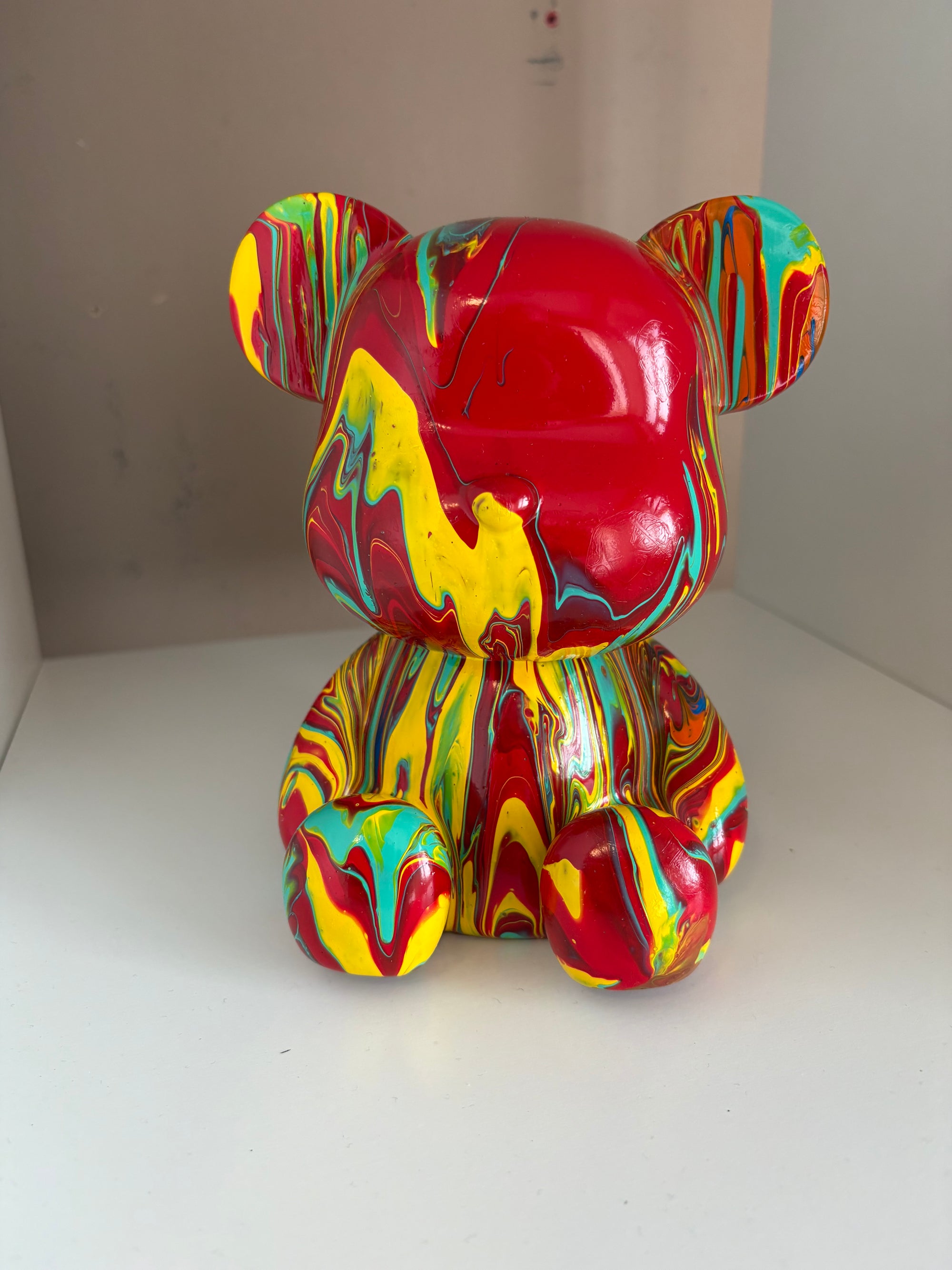 Sitting Down Bear Money Box Acrylic Pouring Figure