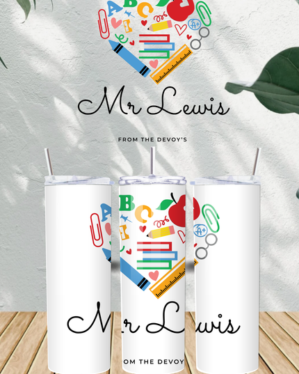 Personalised Teacher Name Heart 20oz Tumbler - Demo Design Gifts