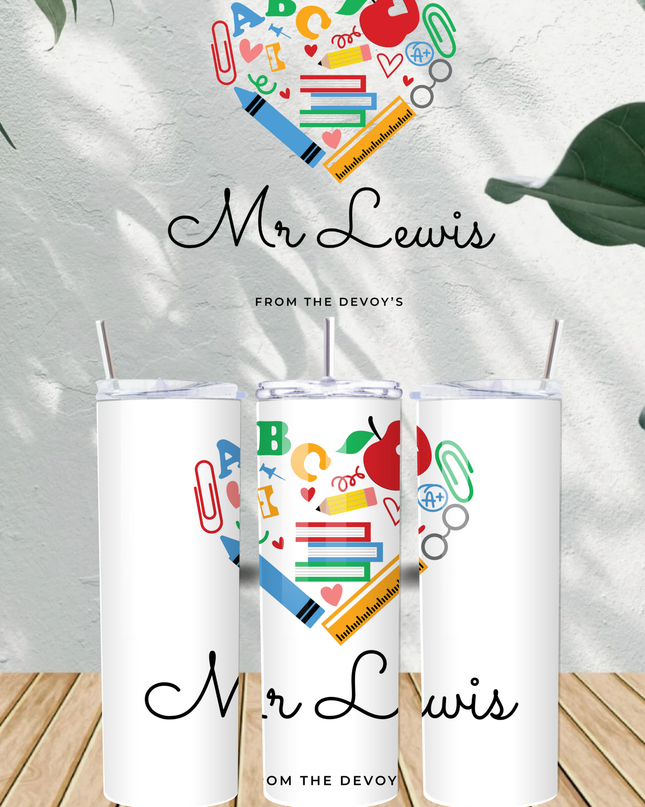 Personalised Teacher Name Heart 20oz Tumbler - Demo Design Gifts