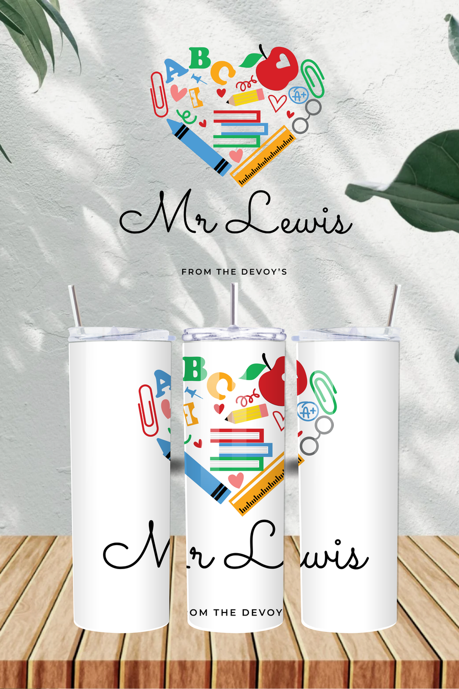 Personalised Teacher Name Heart 20oz Tumbler