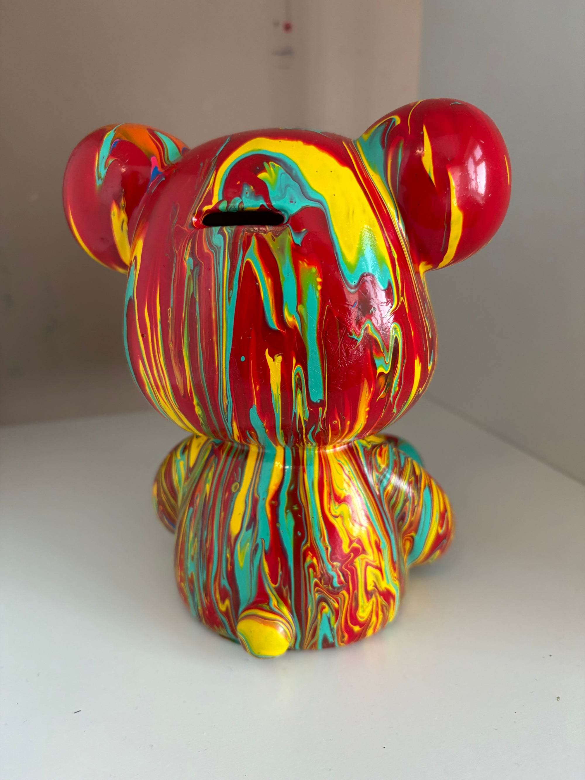 Sitting Down Bear Money Box Acrylic Pouring Figure