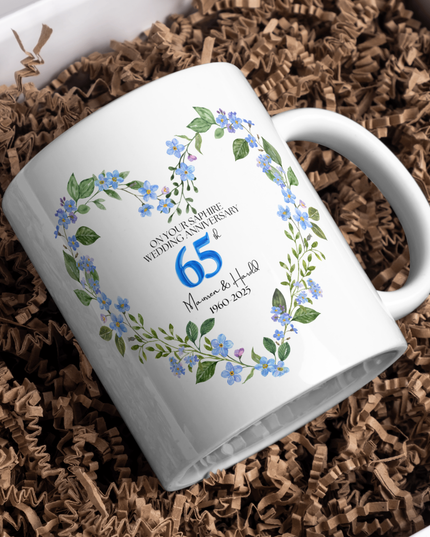 65th Wedding Anniversary Blue Version Personalised Mug - Demo Design Gifts