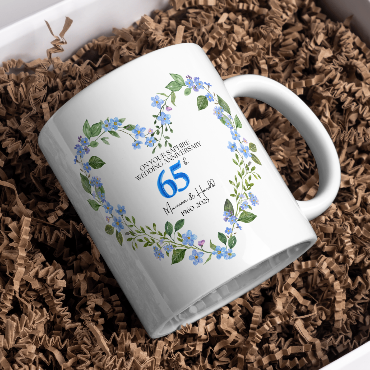 65th Wedding Anniversary Blue Version Personalised Mug