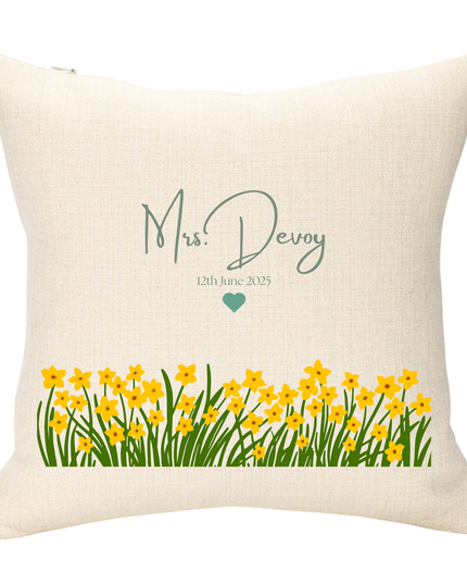 Wedding Name Green and Yellow Version Personalised Cushion - Demo Design Gifts