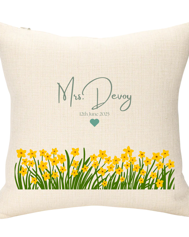 Wedding Name Green and Yellow Version Personalised Cushion - Demo Design Gifts