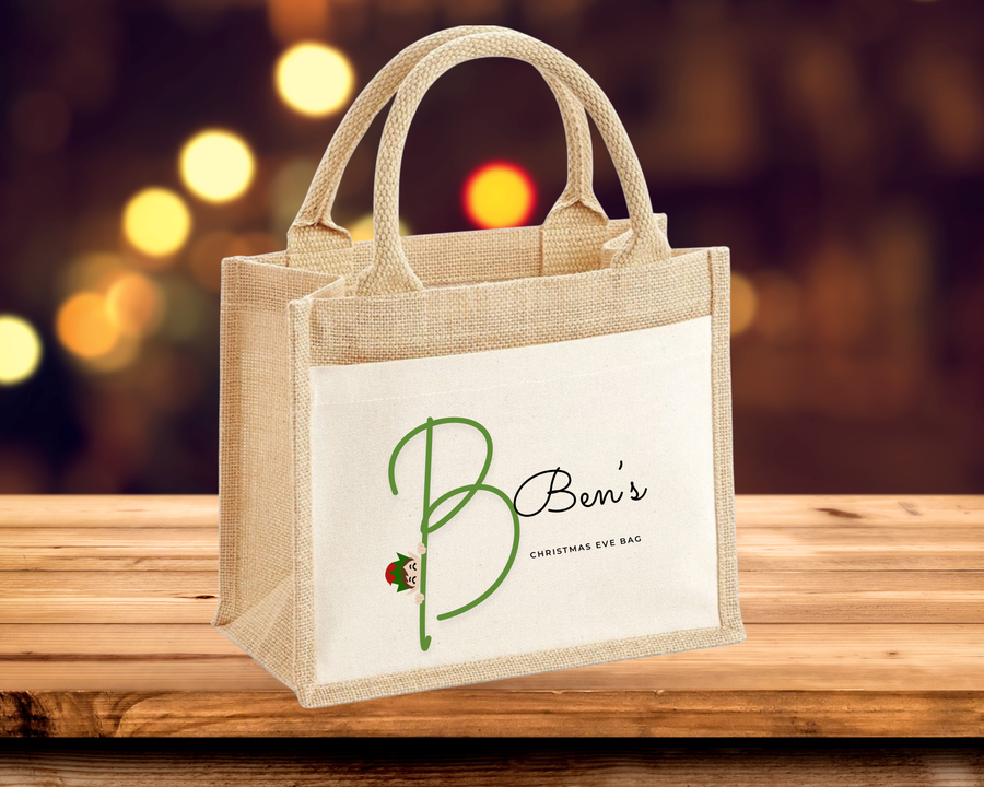 Green Elf with Name Christmas Eve Tote Bag