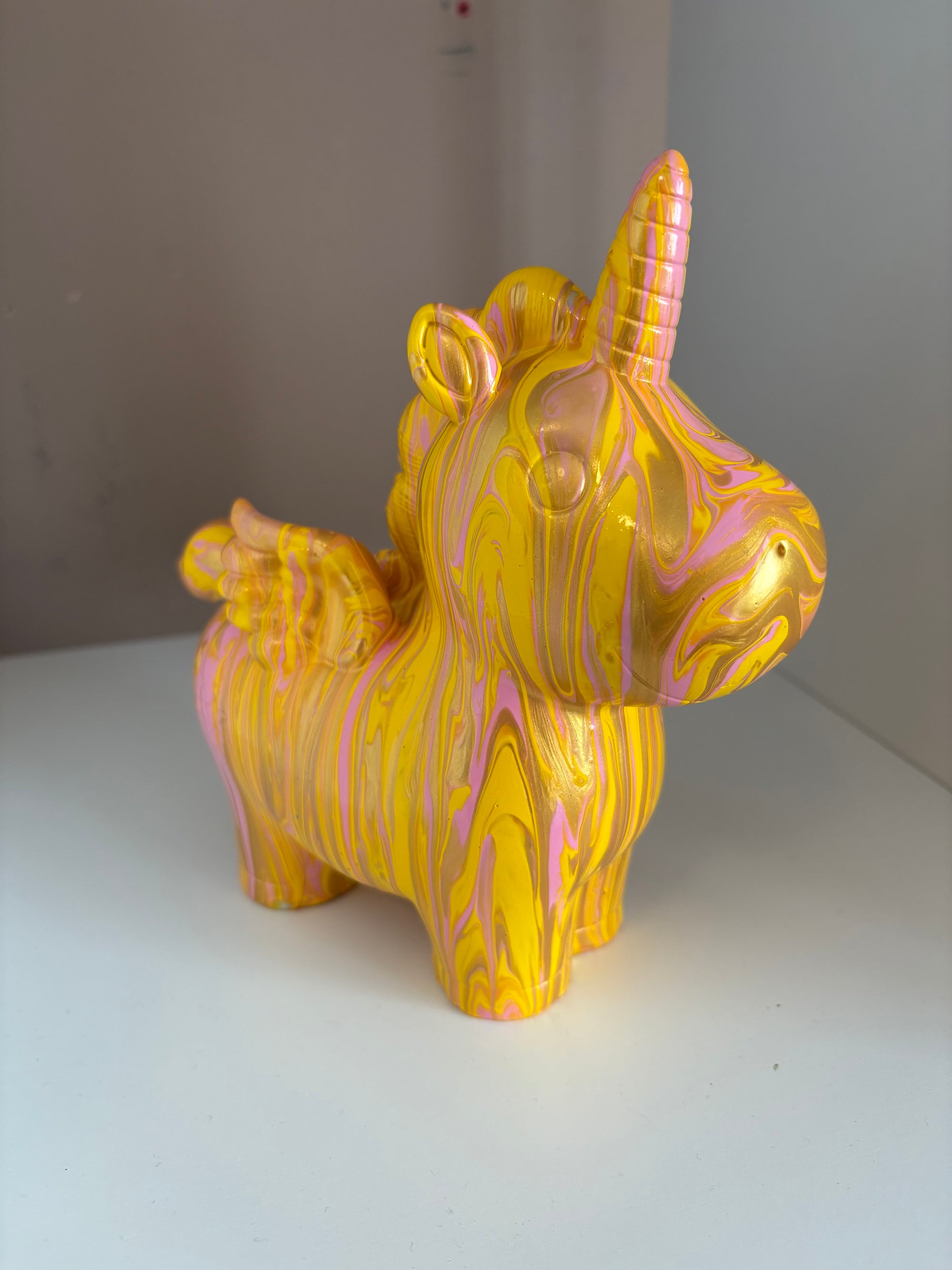 Yellow Unicorn Money Box Acrylic Pouring Figure