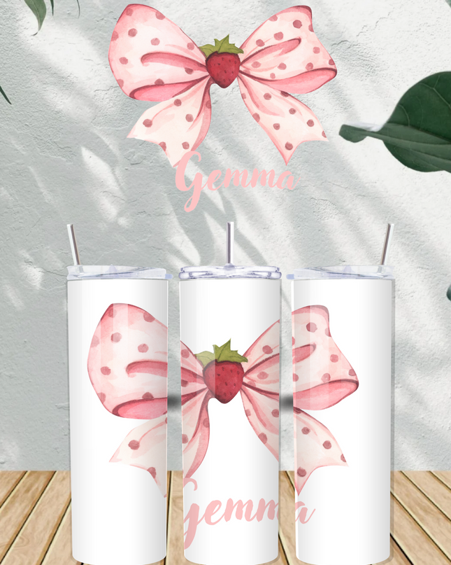 Personalised Pink Bow with Name 20oz Tumbler - Demo Design Gifts