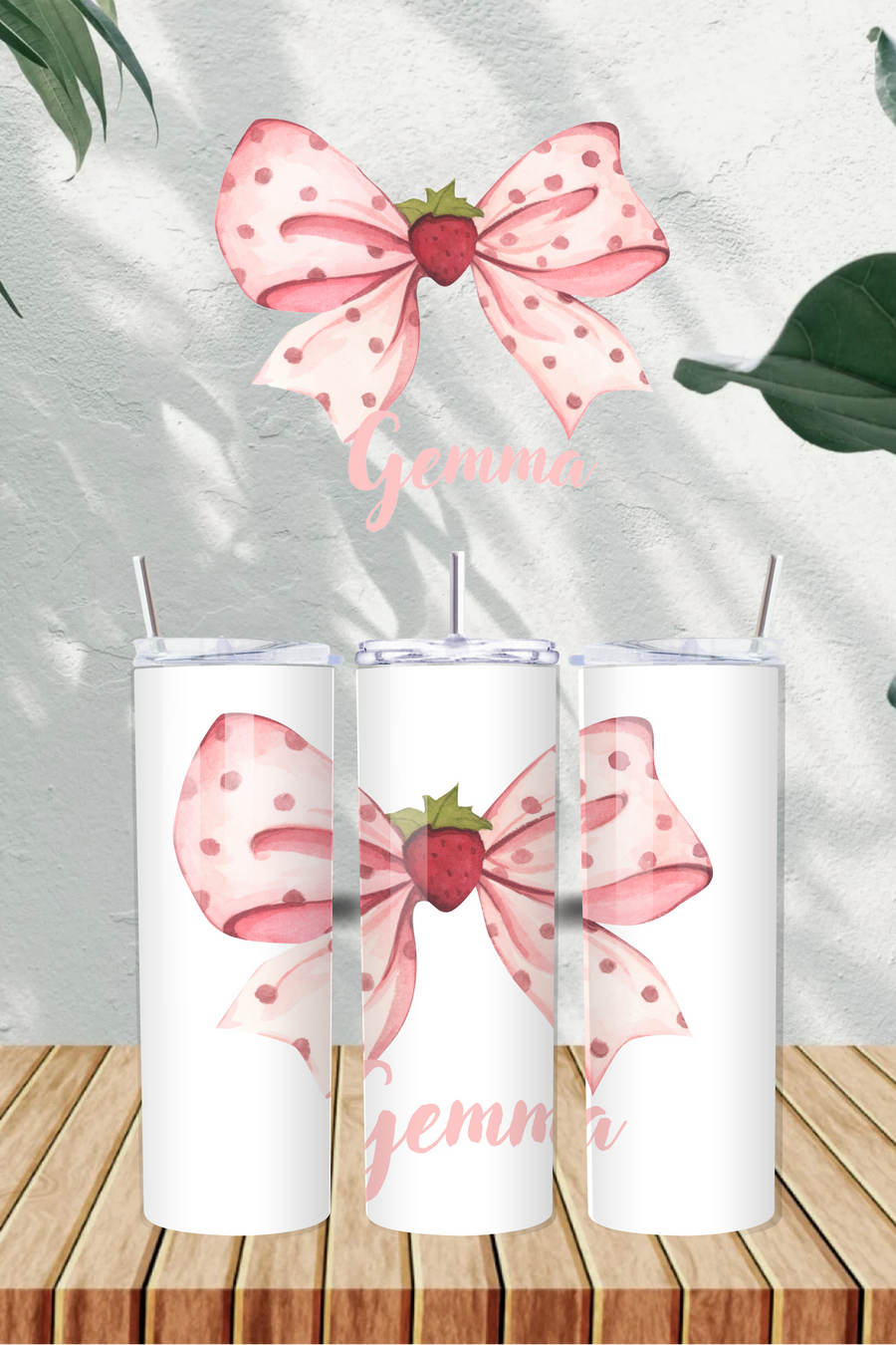 Personalised Pink Bow with Name 20oz Tumbler