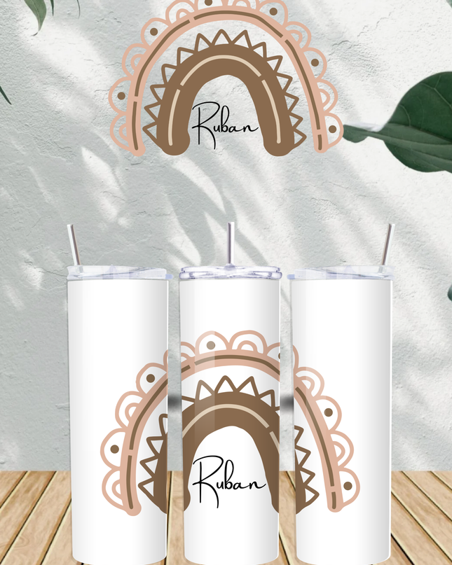 Personalised Brown Rainbow with Name 20oz Tumbler - Demo Design Gifts