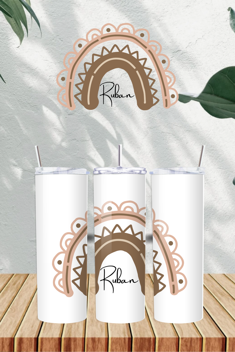 Personalised Brown Rainbow with Name 20oz Tumbler