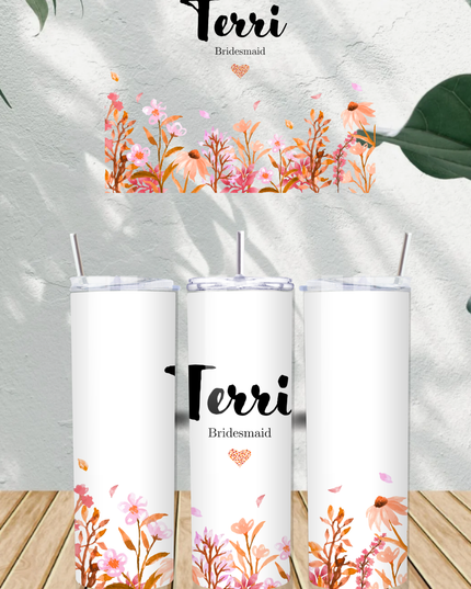 Personalised Wedding Name and Role Orange 20oz Tumbler - Demo Design Gifts