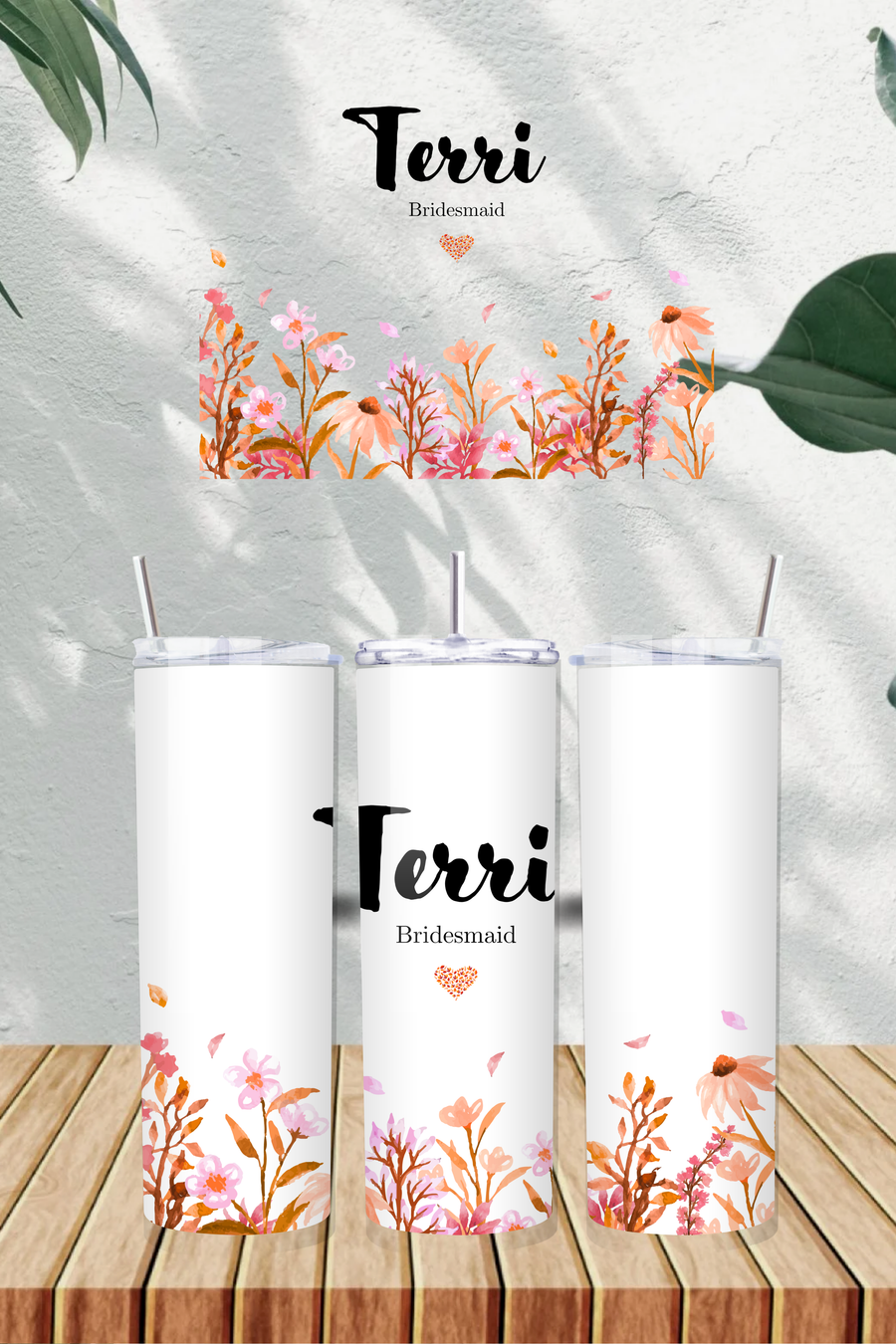 Personalised Wedding Name and Role Orange 20oz Tumbler