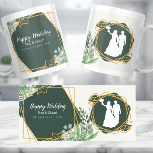Wedding Green Themed Personalised Photo Mug
