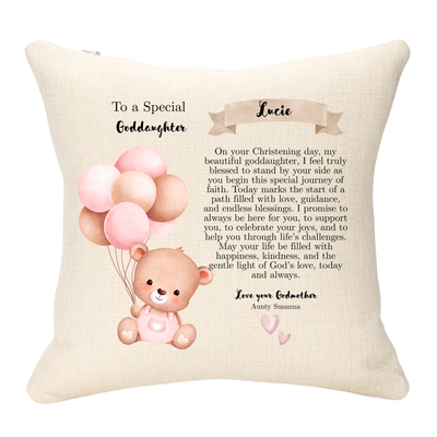 Godparent Christening Balloon Version Personalised Cushion