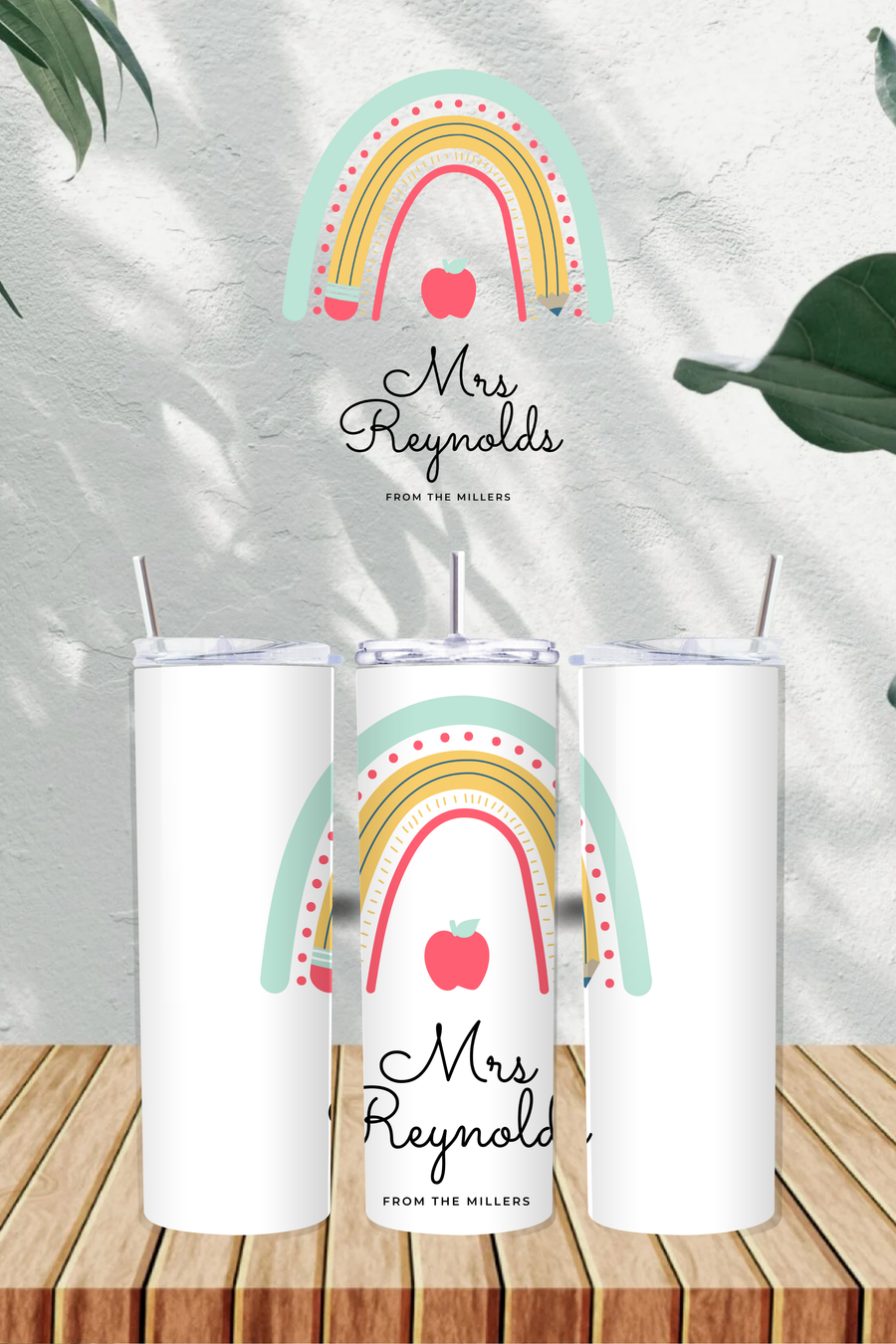 Personalised Teacher Name Rainbow 20oz Tumbler