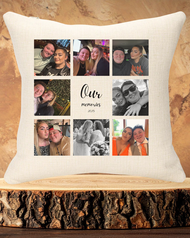 Our Memories with 8 Images 40x40cm Linen Cushion