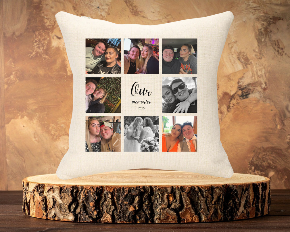 Our Memories with 8 Images 40x40cm Linen Cushion