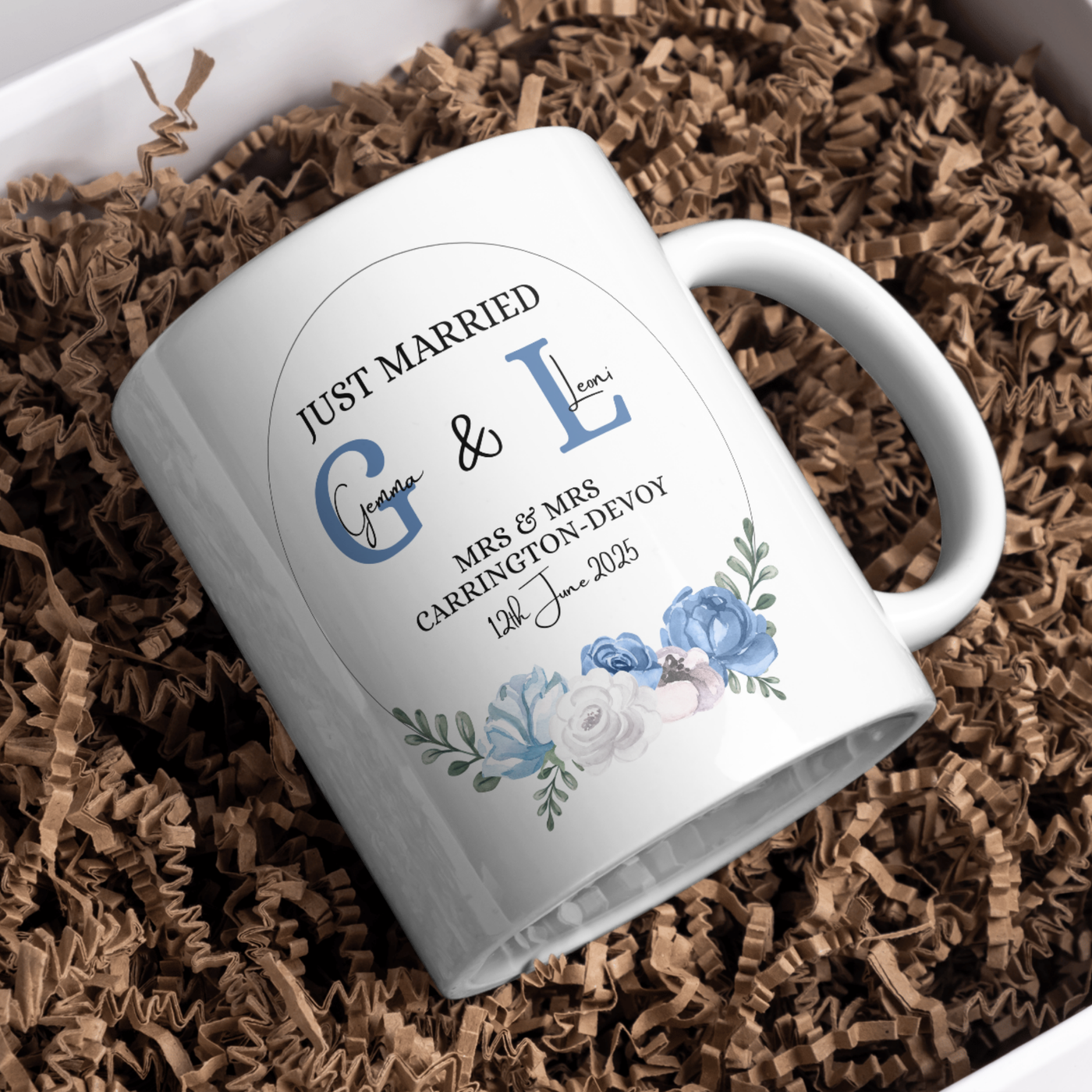 Name and Date Wedding Blue Version Personalised Mug