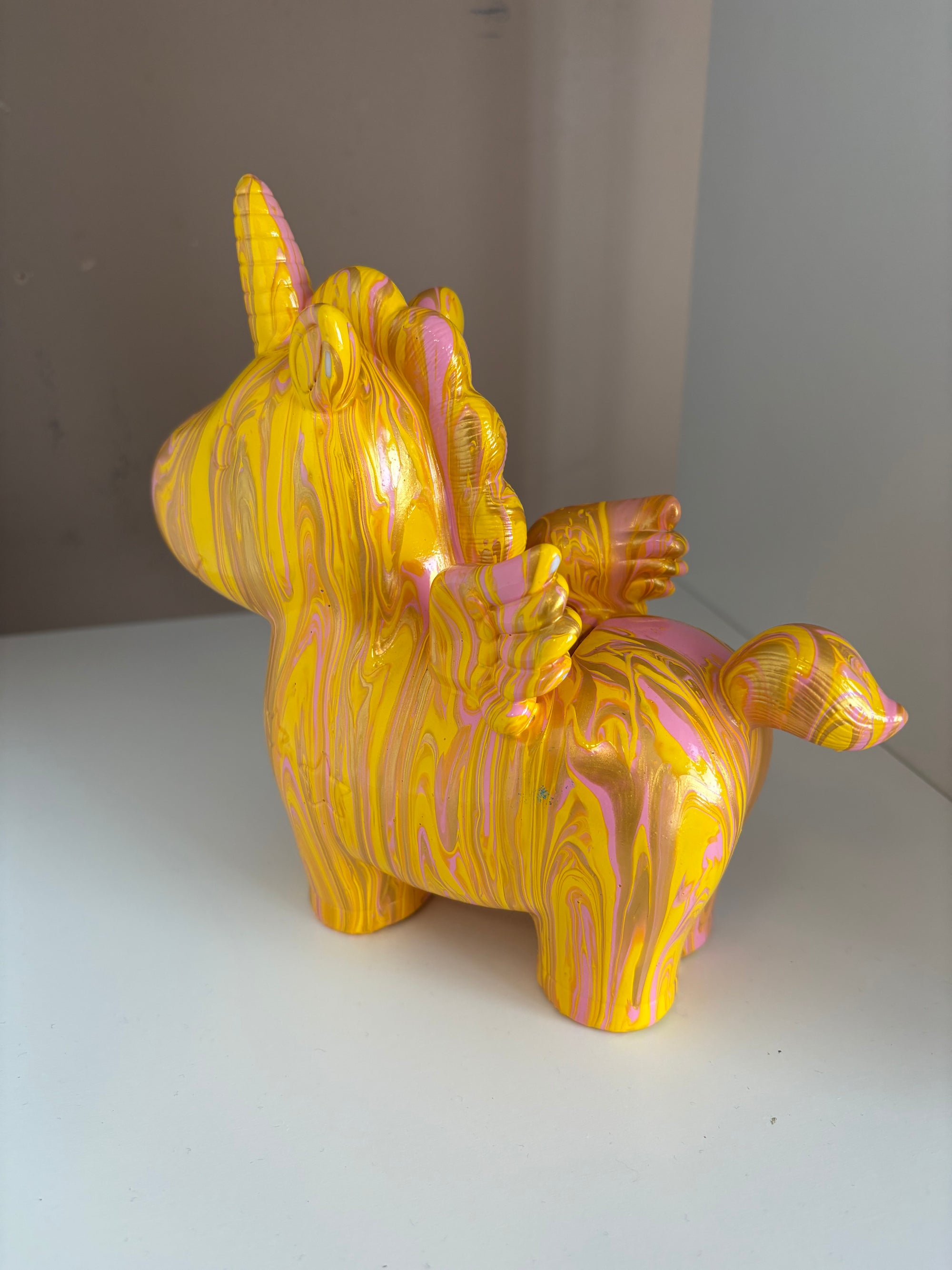 Yellow Unicorn Money Box Acrylic Pouring Figure