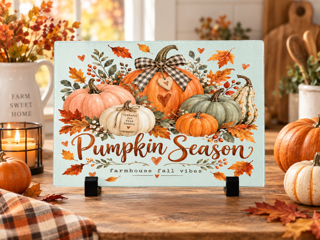 Pumpkin Season Glass Chopping Board