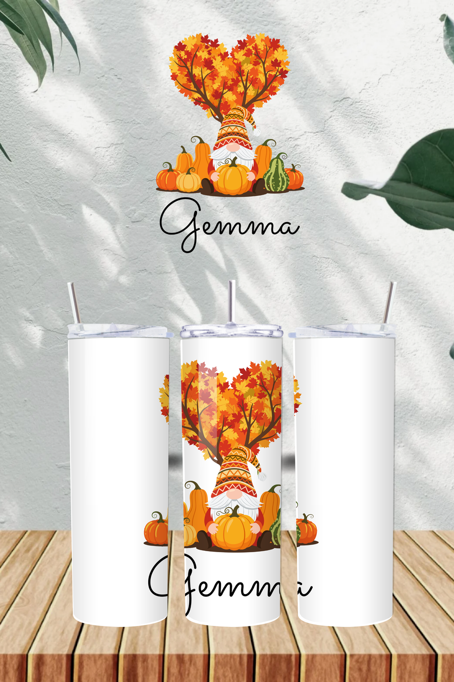 Personalised Name Heart Gnome 20oz Tumbler