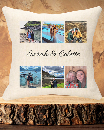 Couple Name with 6 Images 40x40cm Linen Cushion