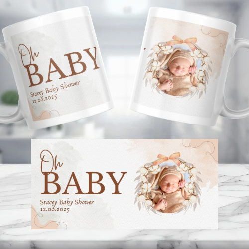 Baby Shower Themed Personalised Photo Mug - Demo Design Gifts