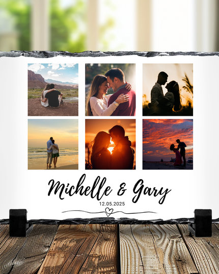 Personalised 6 Image Photo Slate with Name and Date Wedding