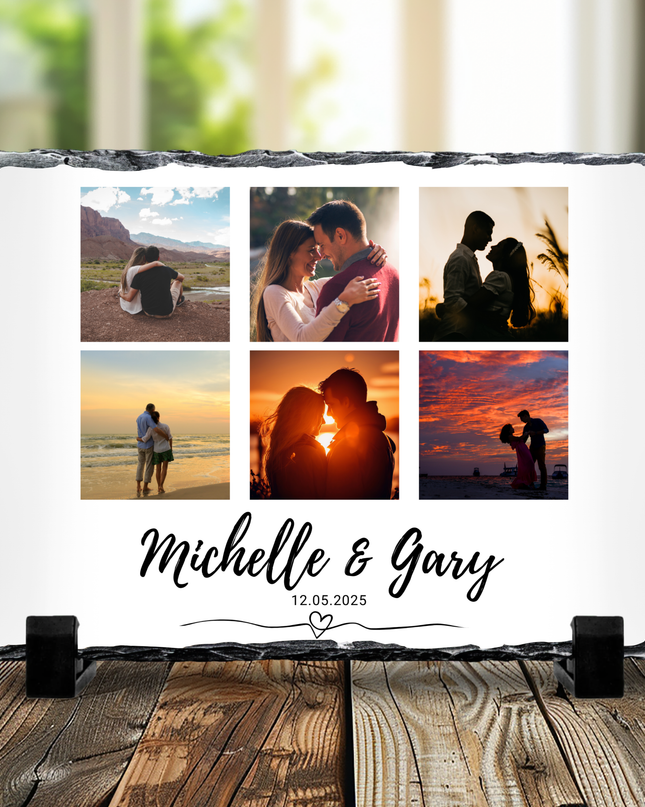 Personalised 6 Image Photo Slate with Name and Date Wedding
