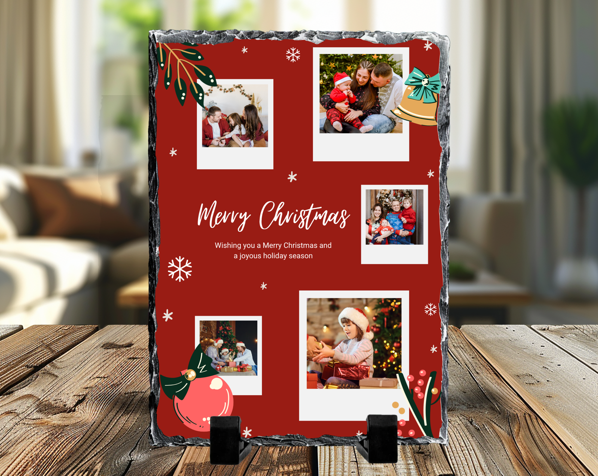 Merry Christmas Red 5 Image Rock Photo Slate, Christmas Gift