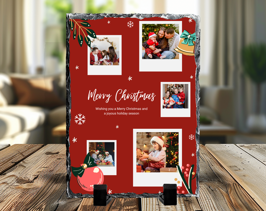 Merry Christmas Red 5 Image Rock Photo Slate, Christmas Gift