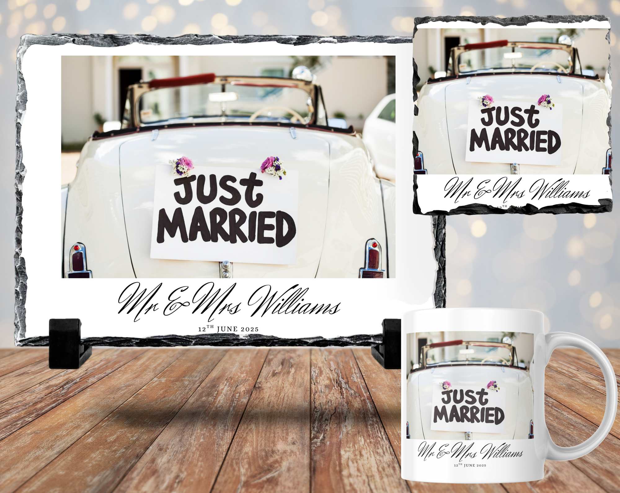 Just Married Mug, Coaster, Photo Slate