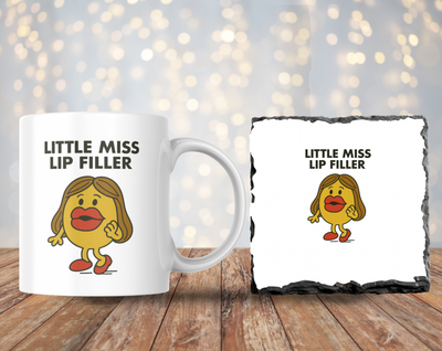 Little Miss Lip Filler 11oz Mug & 9cm Rock Slate Coaster Set