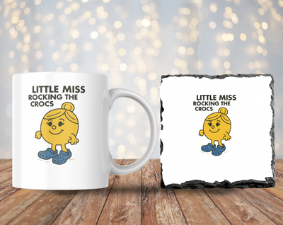 Little Miss Rocking the Crocs Mug & 9cm Rock Slate Coaster Set