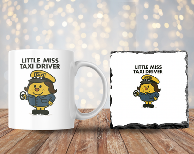 Little Miss Taxi Driver 11oz Mug & 9cm Rock Slate Coaster Set