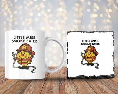 Little Miss Smoke Eater 11oz Mug & 9cm Rock Slate Coaster Set